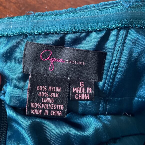 Vintage Aqua Silk Blend Fairycore Strapless Maxi Dress Floral Boho Goddess Sz 6 - Picture 14 of 16